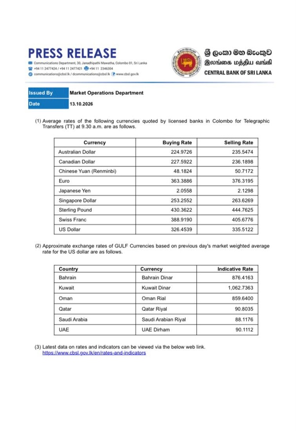 இலங்கை ரூபாய்க்கு நிகரான அமெரிக்க டாலரின் விற்பனை விலை ரூ. 335.51 ஆக உயர்வு