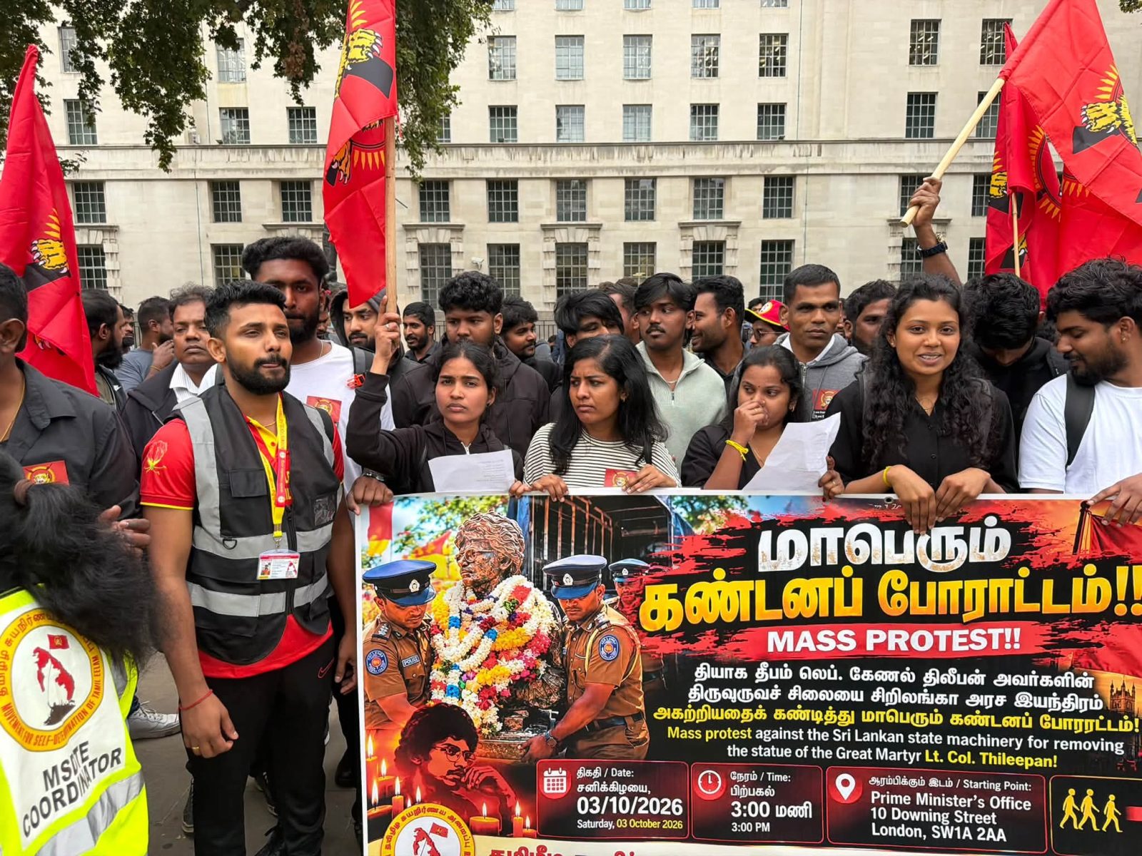 யாழ்ப்பாணத்தில்   திலீபனின் சிலை அகற்றப்பட்டதற்கு எதிர்ப்பு: லண்டனில் புலம்பெயர் தமிழர்கள் கண்டனப் போராட்டம்!